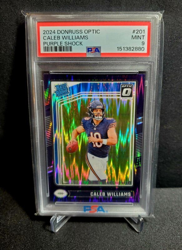 Caleb Williams 2024 Donruss Optic Rated Rookie RC Purple Shock Prizm PSA 9 view 2