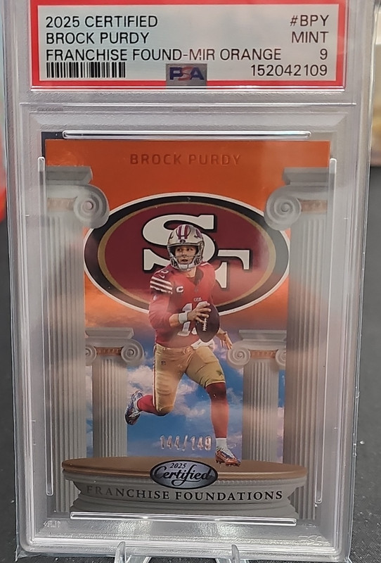 Panini 2025 Certified Brock Purdy Mirror Orange /149 PSA 9 49ers