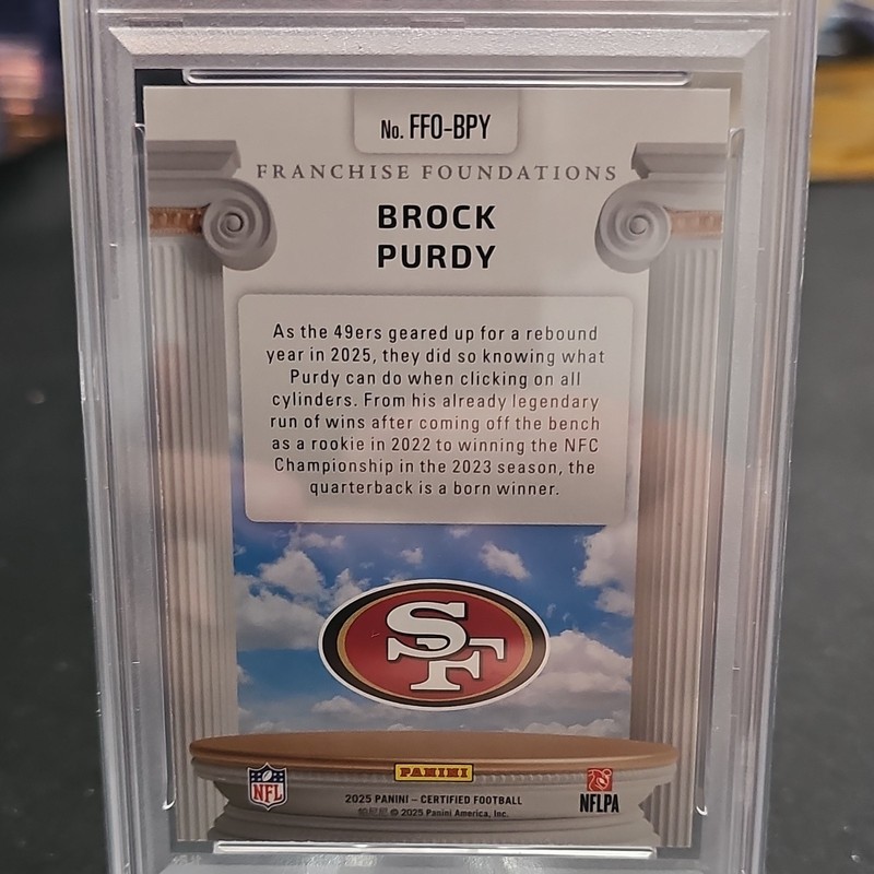 Panini 2025 Certified Brock Purdy Mirror Orange /149 PSA 9 49ers view 2