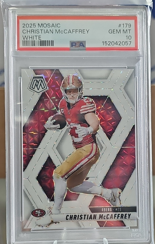 Panini 2025 Mosaic Christian McCaffrey White Mosaic Prizm #179 PSA 10 /25 49ers