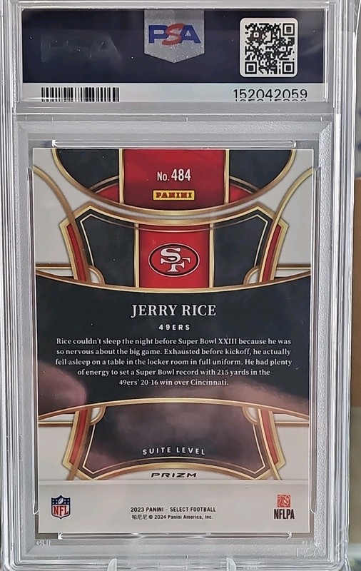 Panini 2023 Select Jerry Rice Suite Level Cosmic Prizm #484 PSA 10 49ers view 2
