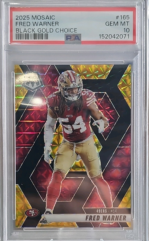 Panini 2025 Mosaic Fred Warner Black Gold #165 PSA 10 (POP 1) 1/8 (FOTL) 49ers