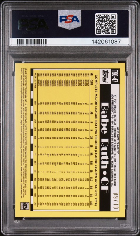 2025 Topps Babe Ruth 1990 Black Crackle Foil /10 #T90-47 PSA 10 (Pop 1) view 2