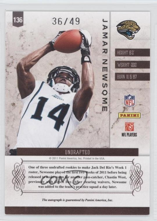 2011 Panini Plates & Patches 36/49 Jamar Newsome #136 Auto 0c2 view 2