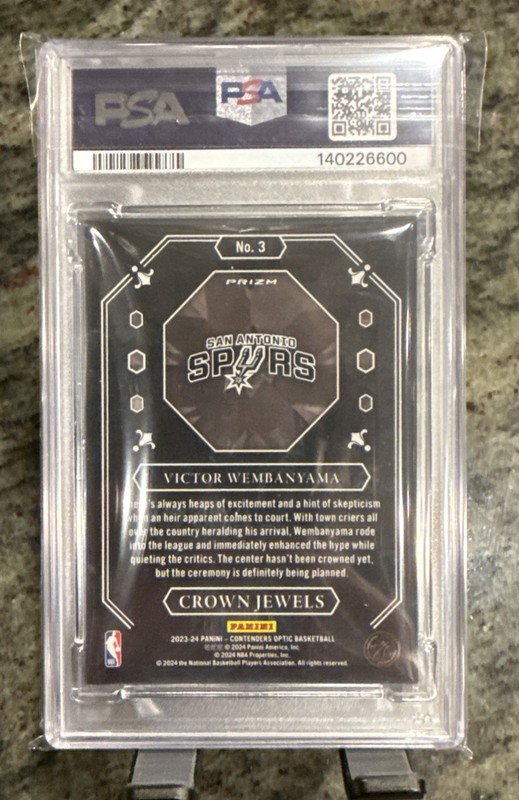 2023 CONTENDERS OPTIC CROWN JEWELS #3 VICTOR WEMBANYAMA PSA 9 CASE HIT 🏀🔥📈 view 2