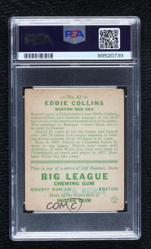 1933 Goudey Big League Chewing Gum R319 Eddie Collins #42 PSA 2 HOF 07qw view 2