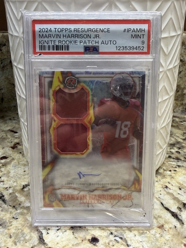 2024 Topps Resurgence Marvin Harrison Jr. Ignite Rookie Dual Patch Auto PSA 9