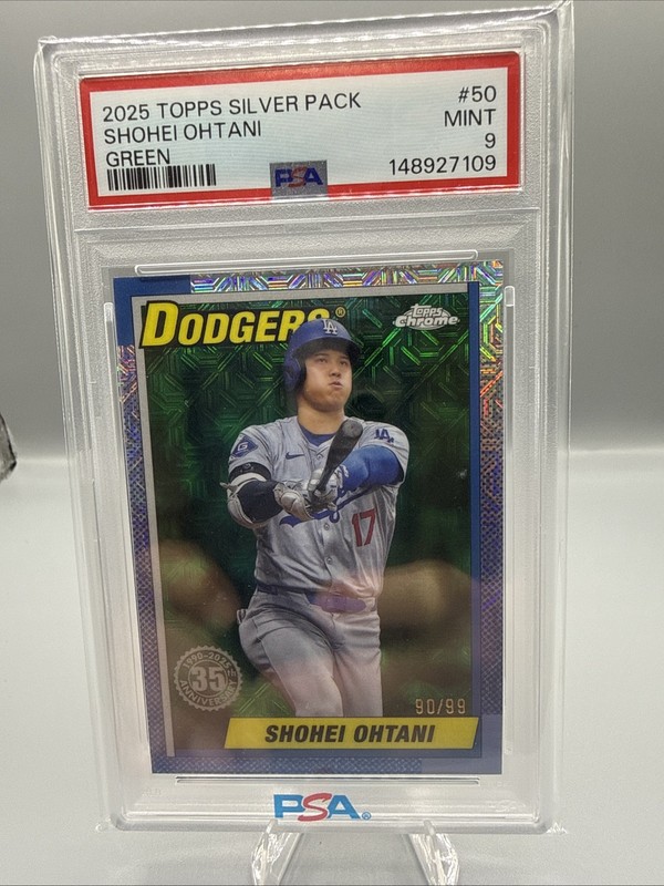 2025 Topps Series 1 1990 Topps Chrome Shohei Ohtani #T90C-50 Green Refractor /99
