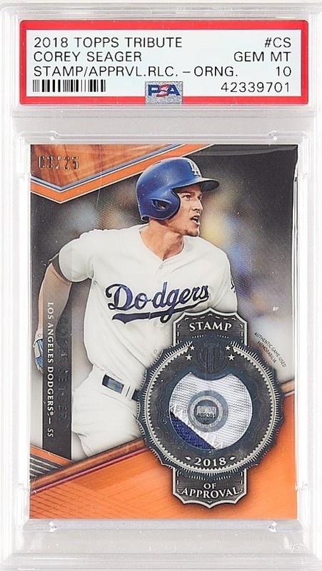 POP 1 PSA 10 2018 Topps Tribute COREY SEAGER Stamp of Approval Relic Orange /25