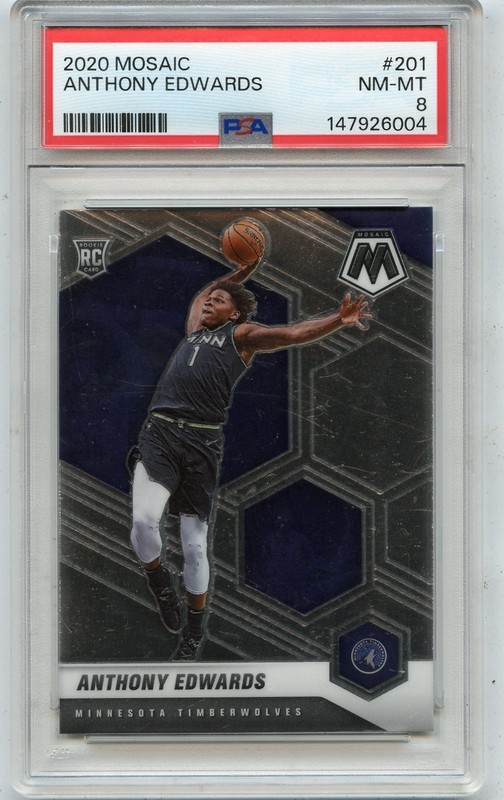 2020-21 PANINI MOSAIC #201 ANTHONY EDWARDS ROOKIE RC, TIMBERWOLVES - PSA 8 (004)