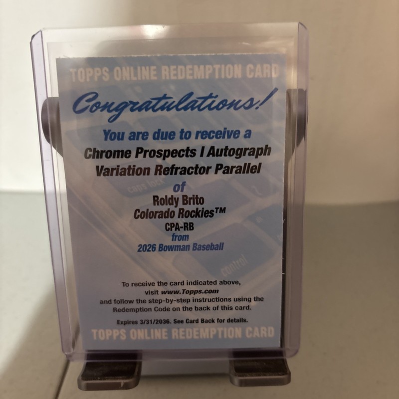 2026 Bowman Baseball Roldy Brito Chrome Prospect Refractor Auto /499 Redemption