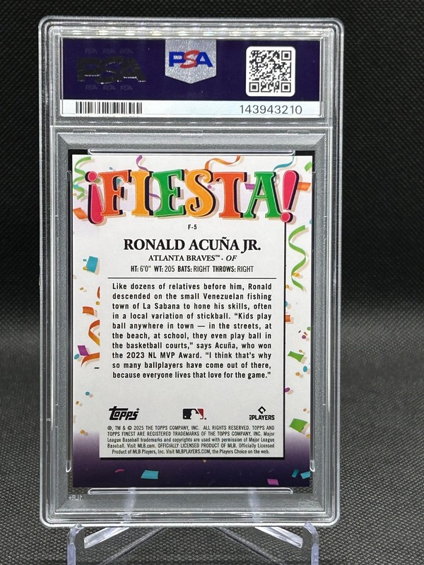 Ronald Acuna Jr. 2025 Topps Finest FIESTA PSA 10 Gem Mint SP Card #F-5 view 2