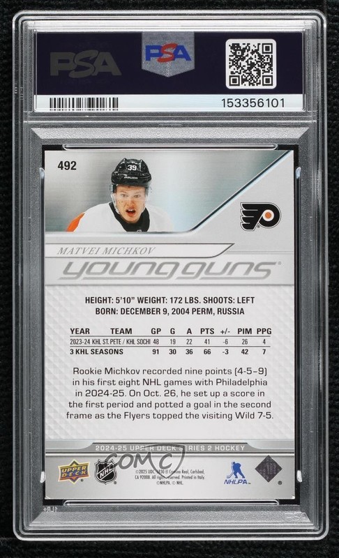 2024 Upper Deck Series 2 Young Guns Deluxe /250 Matvei Michkov #492 PSA 8 19ud view 2