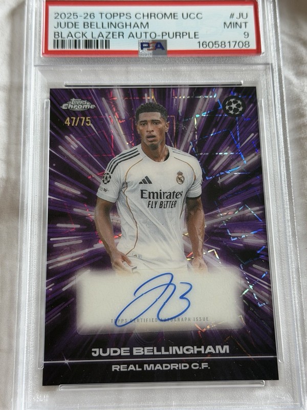 Topps Chrome UCC Black Lazer Auto Purple Jude Bellingham  /75     PSA 9