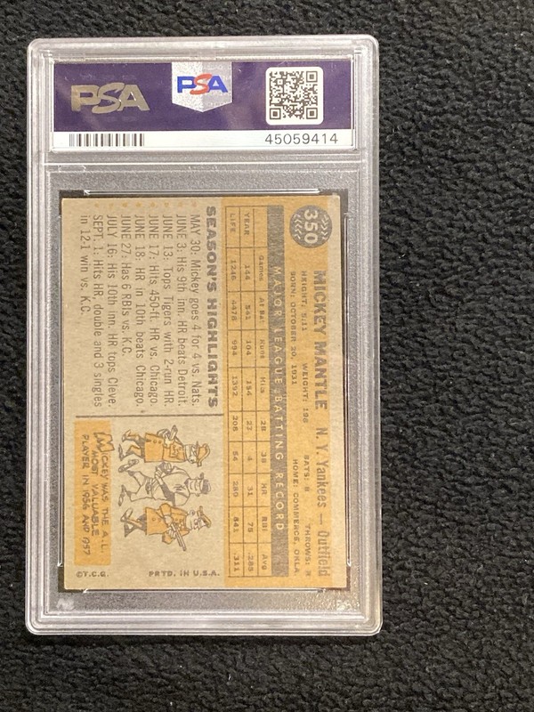 1960 Topps #350 Mickey Mantle PSA 5 CENTERED view 2