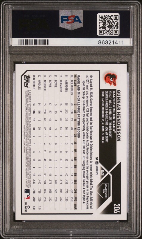 2023 Topps GUNNAR HENDERSON RC #206 Silver Foil PSA 10  view 2