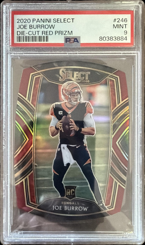 2020 Panini Select Joe Burrow #246 Red Prizm Die Cut Club RC Bengals PSA 9 view 1