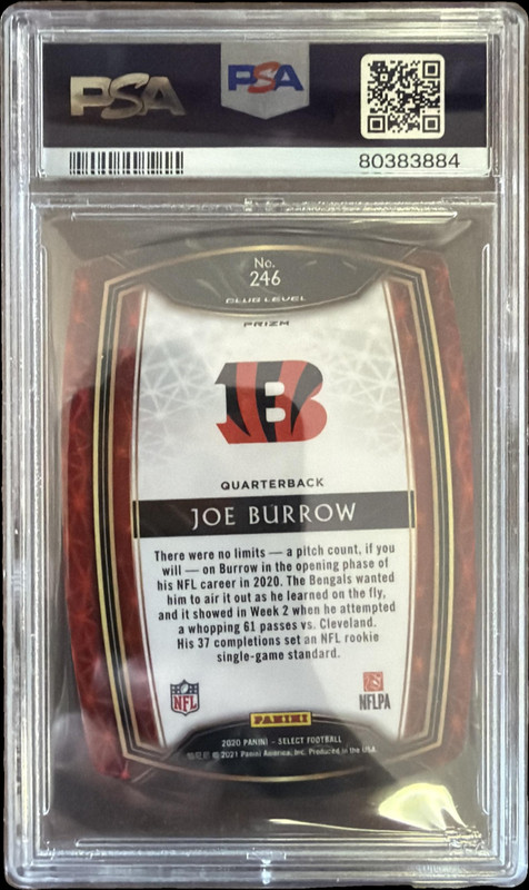 2020 Panini Select Joe Burrow #246 Red Prizm Die Cut Club RC Bengals PSA 9 view 2