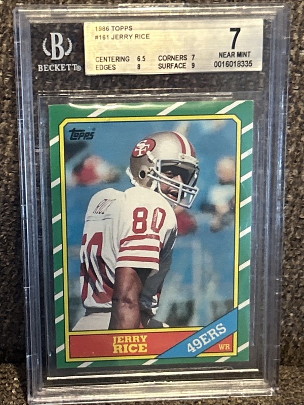 1986 TOPPS JERRY RICE 49ERS ROOKIE RC CARD 161 BGS 7 NEAR MINT