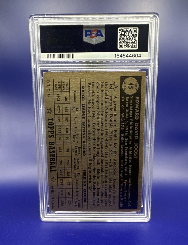 Eddie Joost Philadelphia Athletics 1952 Topps #45 Black Back PSA 3 NEW SLAB! view 2