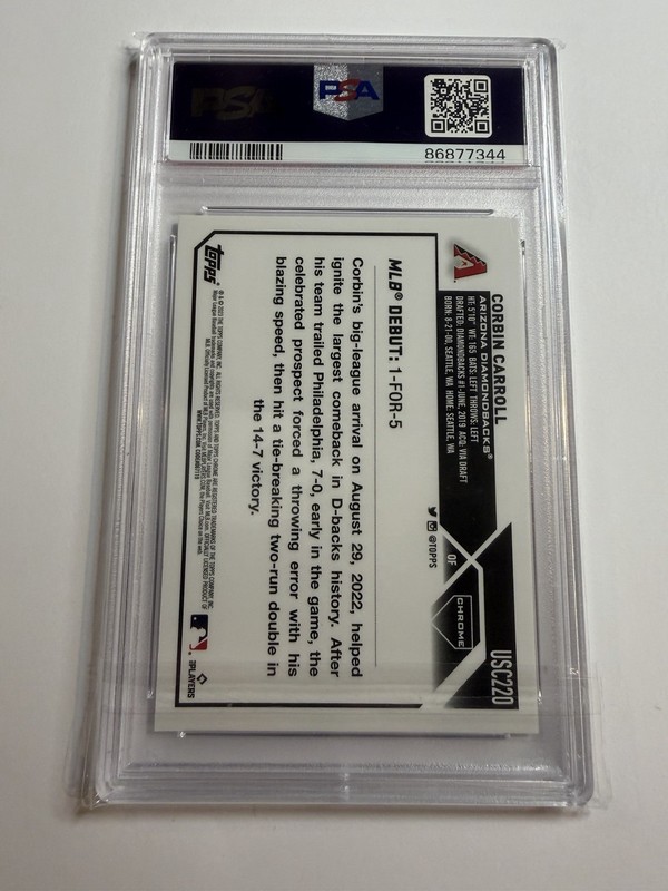 2023 Topps Chrome Update #USC220 Corbin Carroll RC Rookie PSA 10 GEM MINT view 2