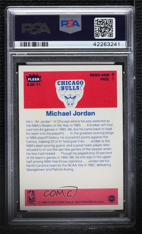 1986-87 Fleer Stickers Michael Jordan #8 PSA 8 Rookie RC HOF view 2