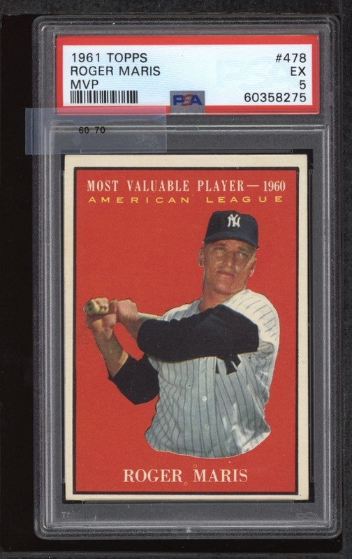 PSA 5 1961 Topps #478 ROGER MARIS MVP Graded Vintage Yankees Baseball Card HOF