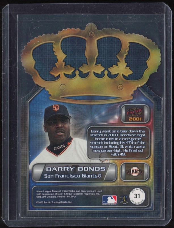 2001 Pacific Gold Crown Die-Cuts #31 Barry Bonds Auto Autograph  view 2