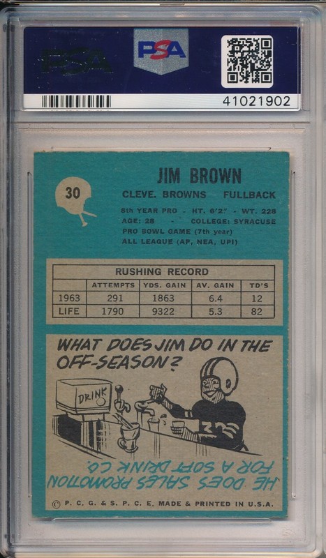 1964 PHILADELPHIA #30 JIM BROWN - PSA 5 EX (SVSC) view 2