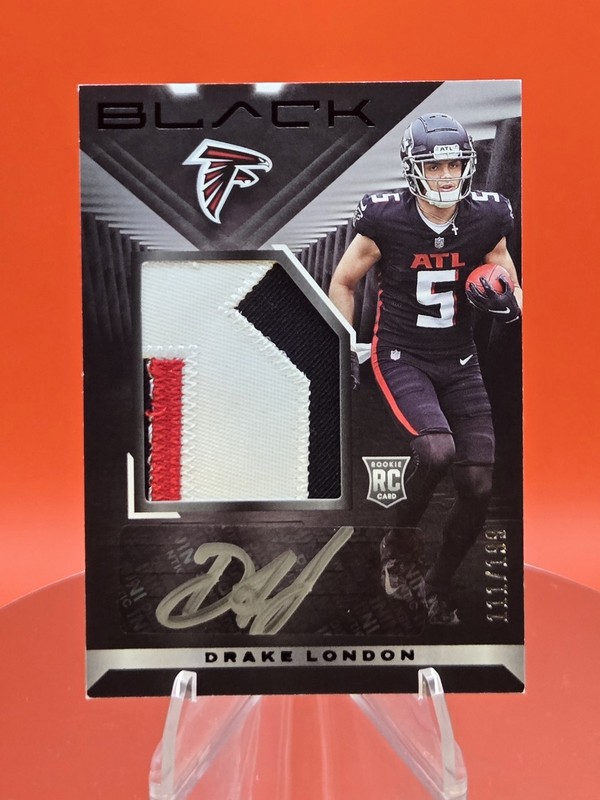 2022 Panini Black Drake London RPA /199 Rookie Auto 3 Color Patch Falcons #212