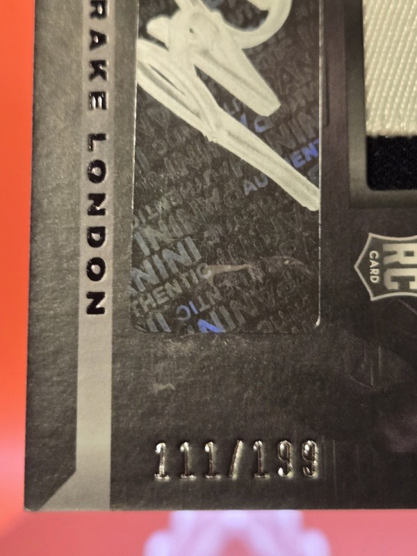 2022 Panini Black Drake London RPA /199 Rookie Auto 3 Color Patch Falcons #212 view 2