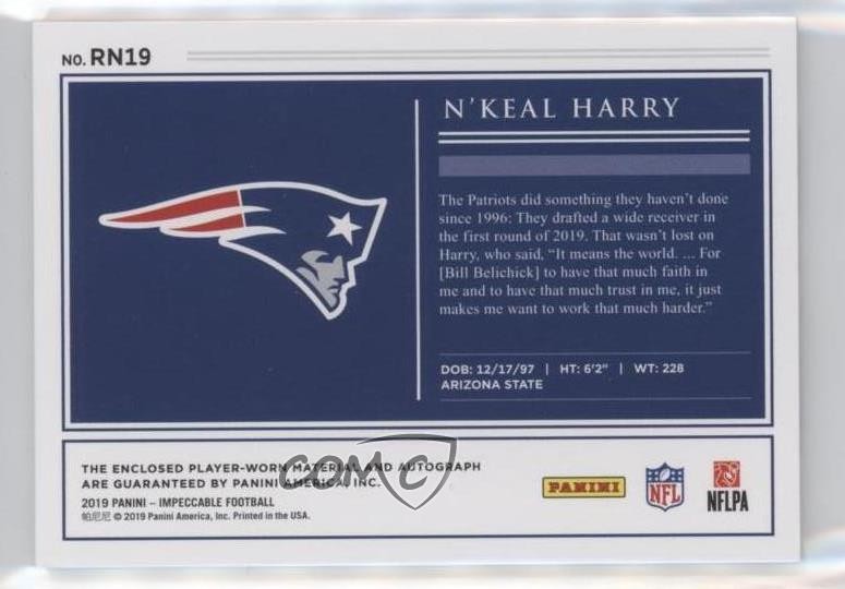 2019 Panini Impeccable Rookie Numbers 17/75 N'Keal Harry #RN19 Patch Auto c8n view 2