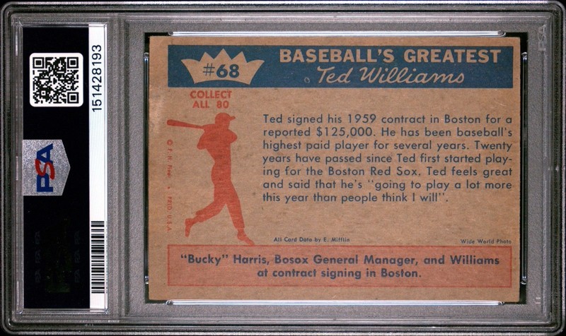 1959 Fleer #68 Ted Williams JAN. 23, 1959 Ted Signs For 1959 PSA 2 GOOD view 2
