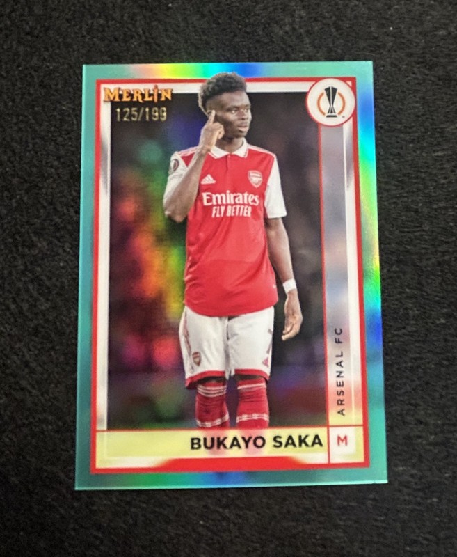 2022-23 Topps Merlin Chrome UEFA Soccer Bukayo Saka Aqua 125/199 #12 Arsenal