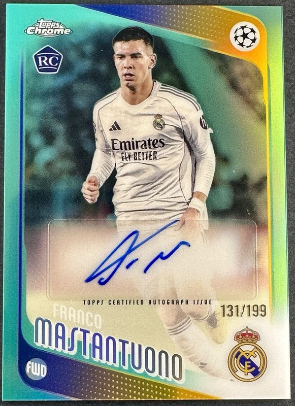 2025 Topps Chrome UEFA Franco Mastantuono Aqua Rookie Auto 131/199