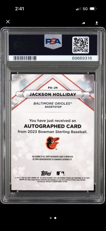 2023 Bowman Sterling Jackson Holliday Sterling Silver /100 PSA 10 view 2