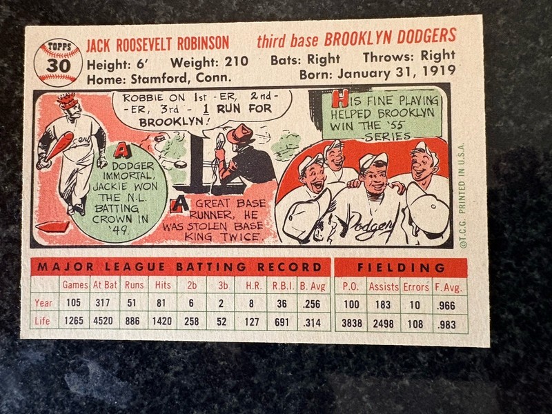 1956 Topps - Jackie Robinson #30 White Back view 2