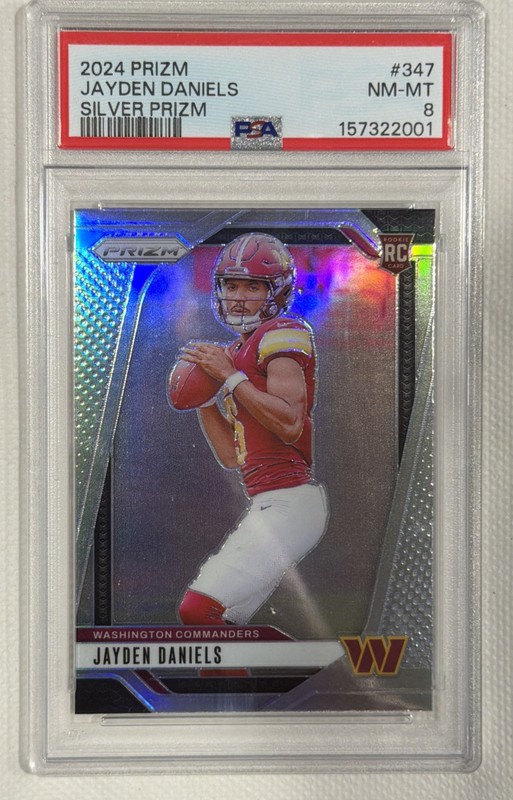 2024 PANINI PRIZM SILVER PRIZM #347 JAYDEN DANIELS (RC) PSA 8