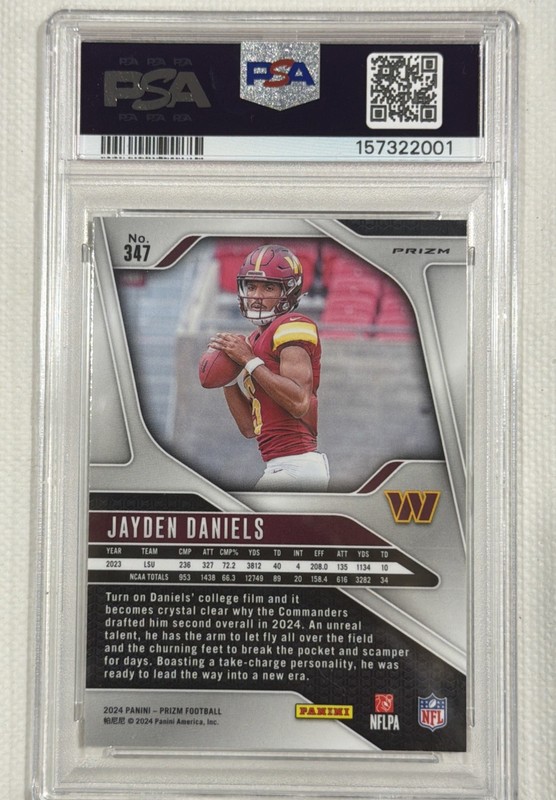 2024 PANINI PRIZM SILVER PRIZM #347 JAYDEN DANIELS (RC) PSA 8 view 2