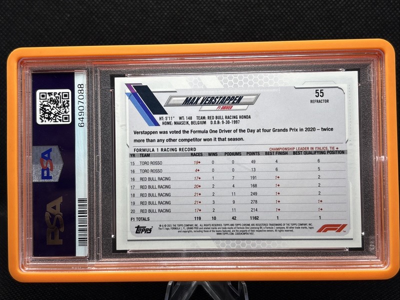 2021 Topps Chrome F1 Max Verstappen Refractor #55 PSA 10 W/ Guard view 2
