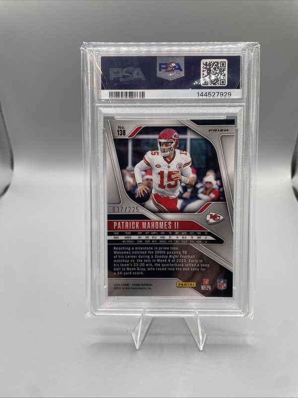 2024 Panini Prizm PATRICK MAHOMES II /225 PURPLE ICE #138 PSA 9 MINT view 2