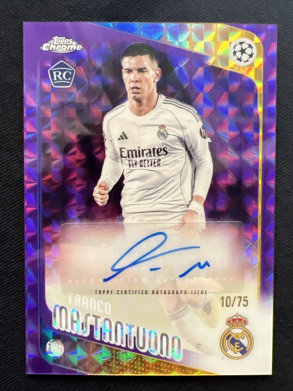 2025/26 Topps Chrome UEFA Franco Mastantuono Purple Refractor /75 RC Rookie Auto