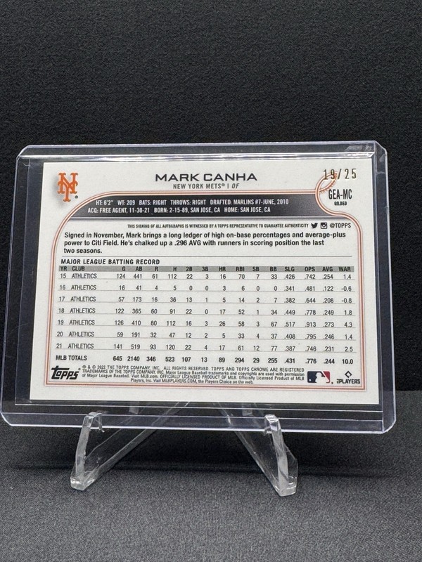MARK CANHA 2022 Topps Chrome Gilded Rose Gold Etch Auto /25 Mets view 2