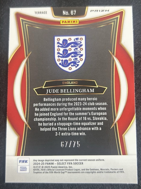 2024-25 Panini Select FIFA -  Jude Bellingham #67 Bronze Checker /75 England UCC view 2