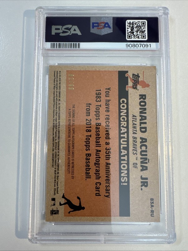 2018 Topps Update Ronald Acuna Jr. 1983 Rookie Auto Autograph Black #/99 PSA 8 view 2