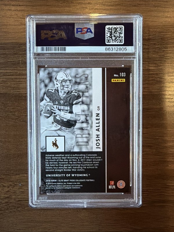 2018 Panini Elite Draft Picks Josh Allen Black Jersey Wyoming #103 PSA 9 view 2