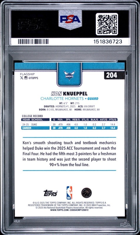 2025-26 Topps - Kon Knueppel #204 (RC) PSA 10 view 2