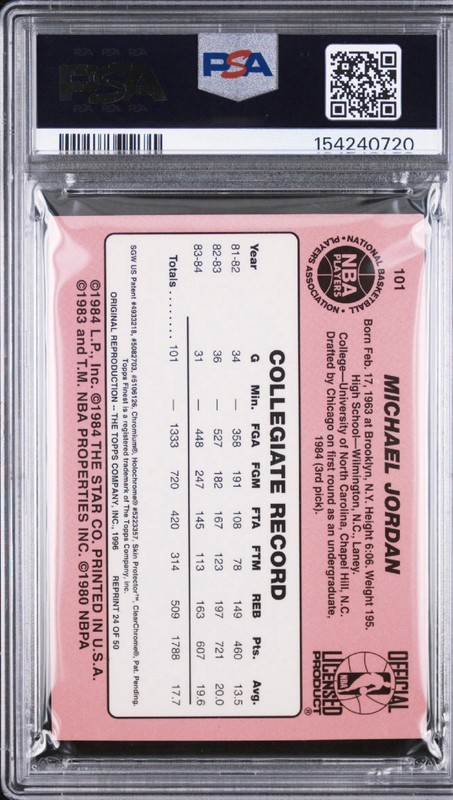 1996 STADIUM CLUB FINEST REPRINT MICHAEL JORDAN 24 PSA 6 EX-MT CHICAGO BULLS view 2