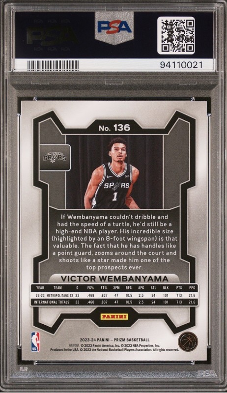 2023-24 Prizm Victor Wembanyama #136 PSA 10 ROOKIE Spurs 🔥 view 2