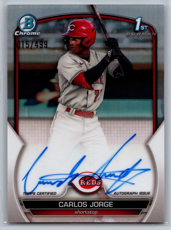 2023 Bowman Chrome Carlos Jorge 1st Refractor Auto /499 Cincinnati Reds
